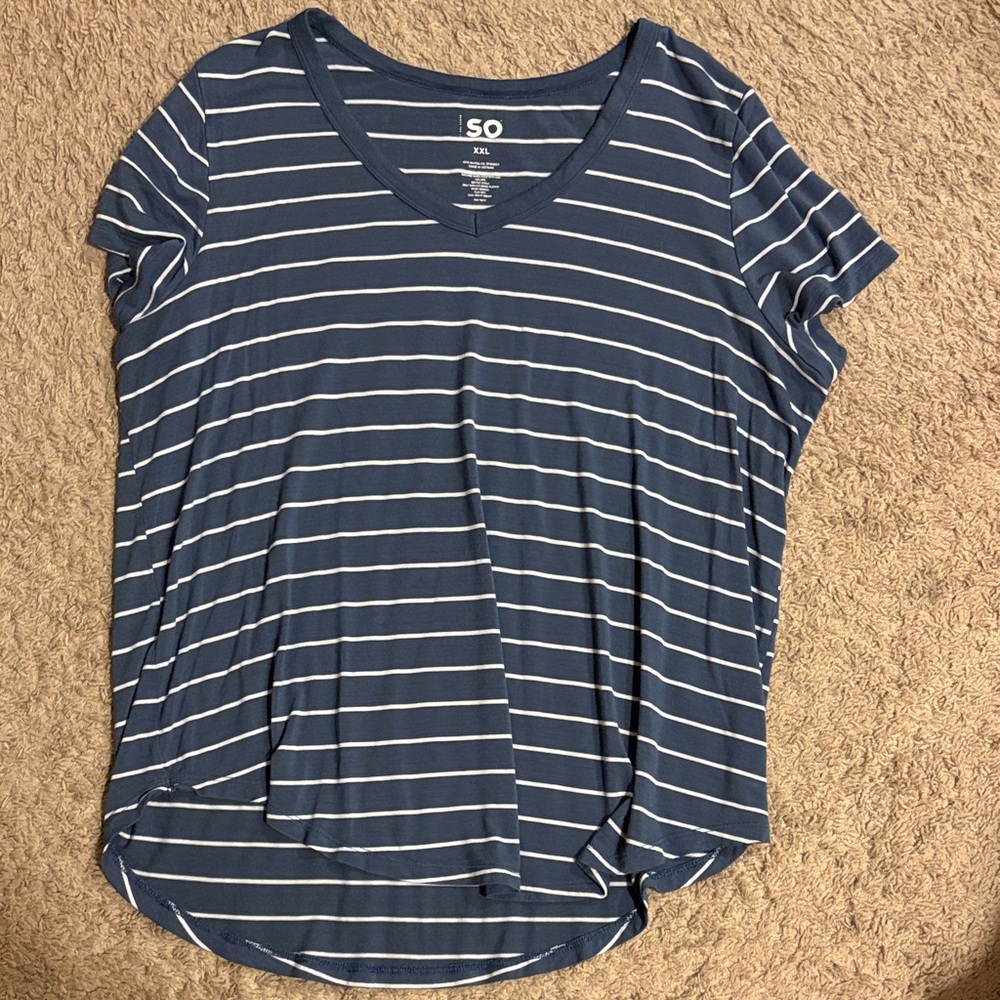 SO Women's Navy and White Striped Tee